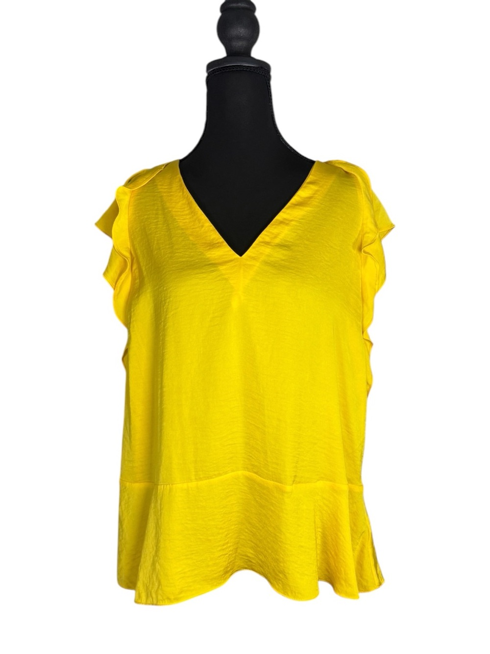 Michael Kors Womens L Yellow Flutter Sleeve V Neck Blouse Top Ruffle Hem